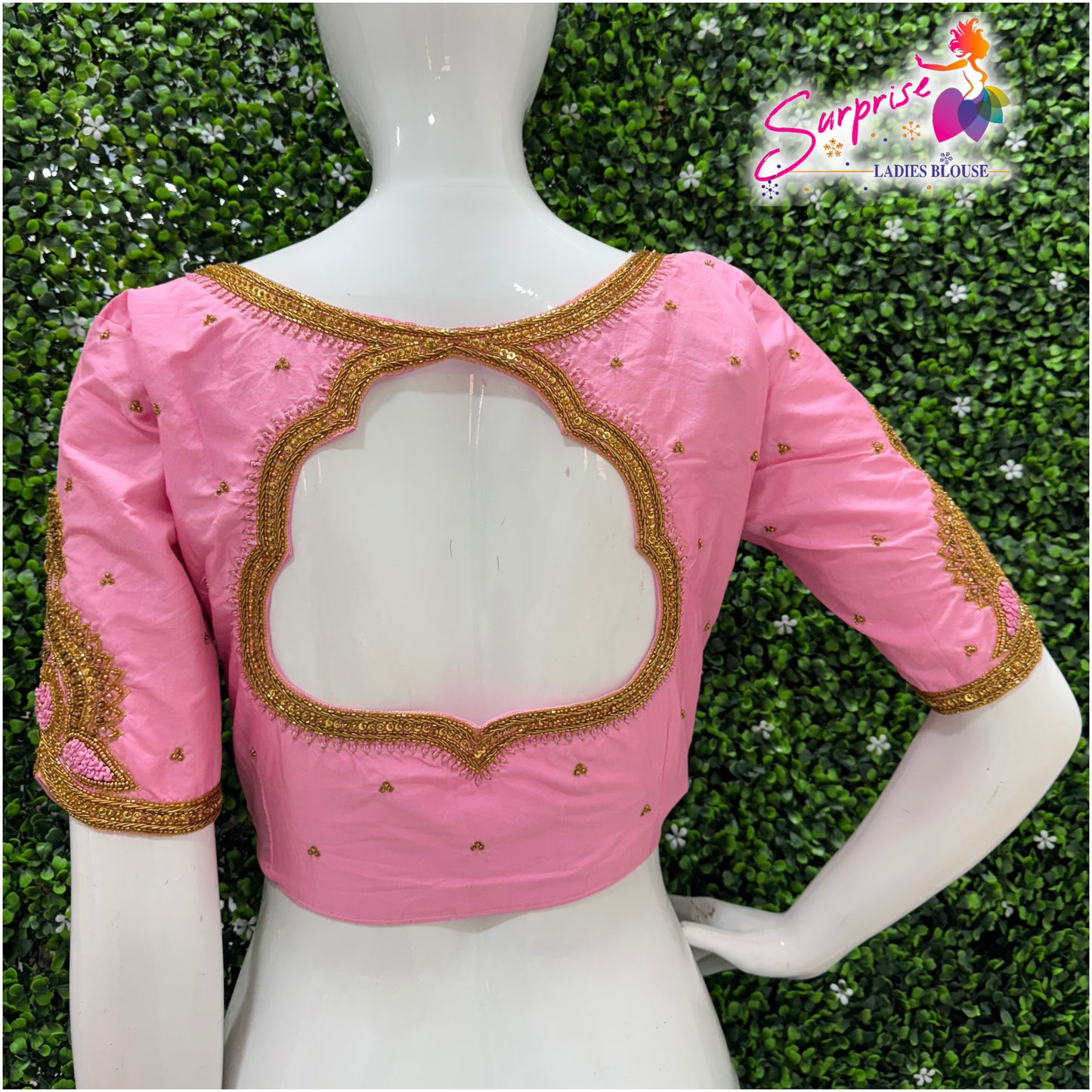 Designer handwork Ari work blouse Baby Pink color
