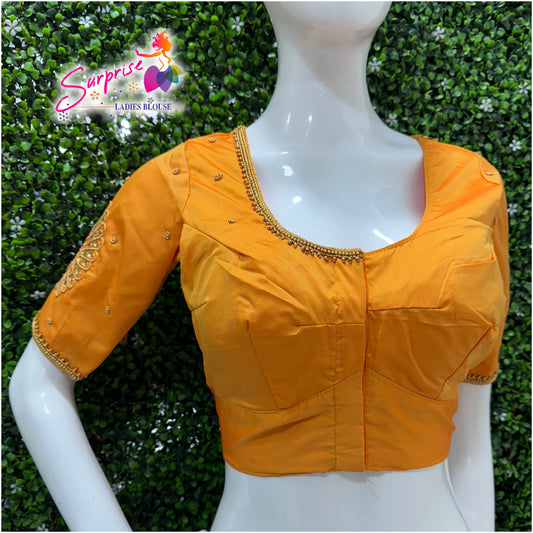 Designer handwork Ari work blouse Yellow color