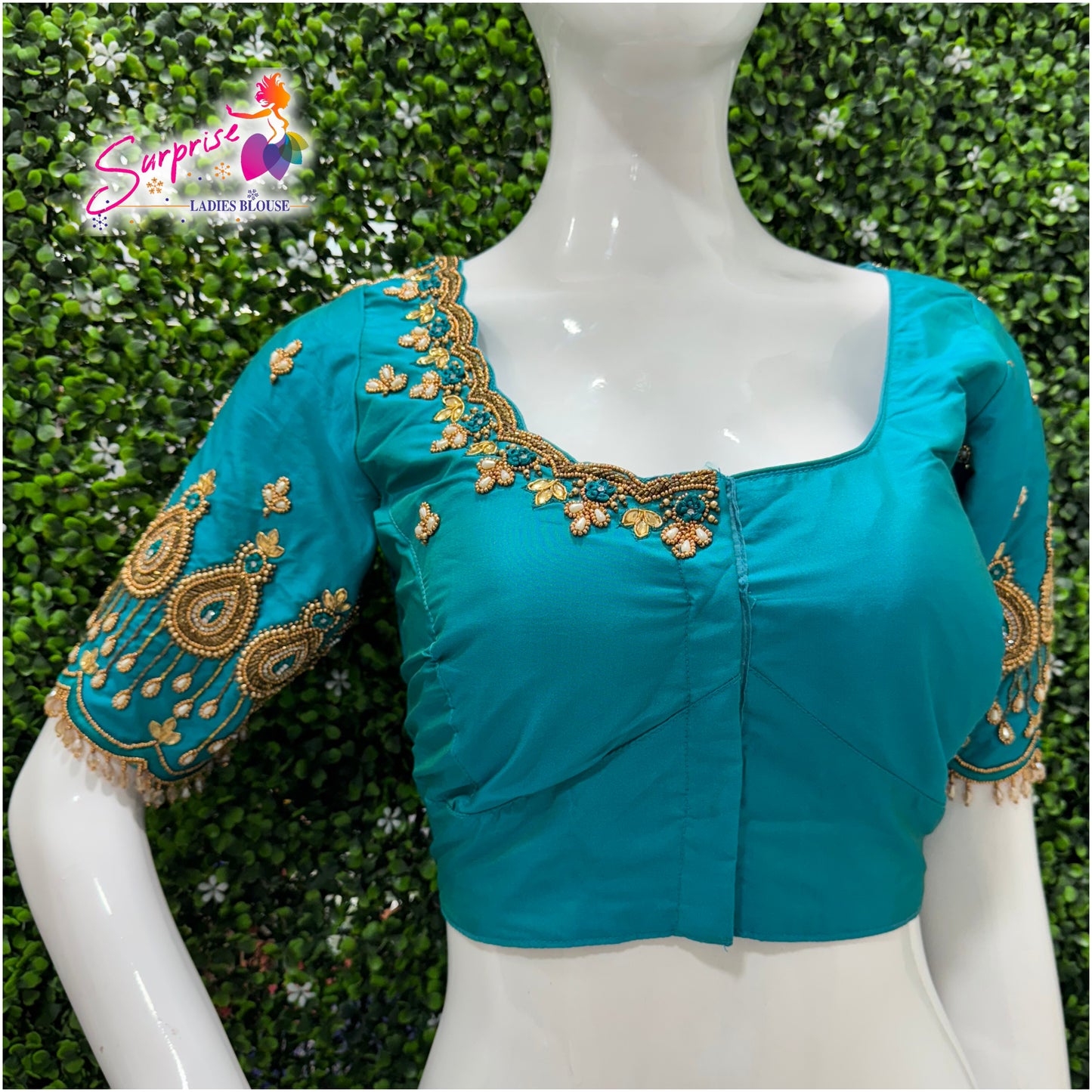 Designer handwork Ari work blouse Blue color