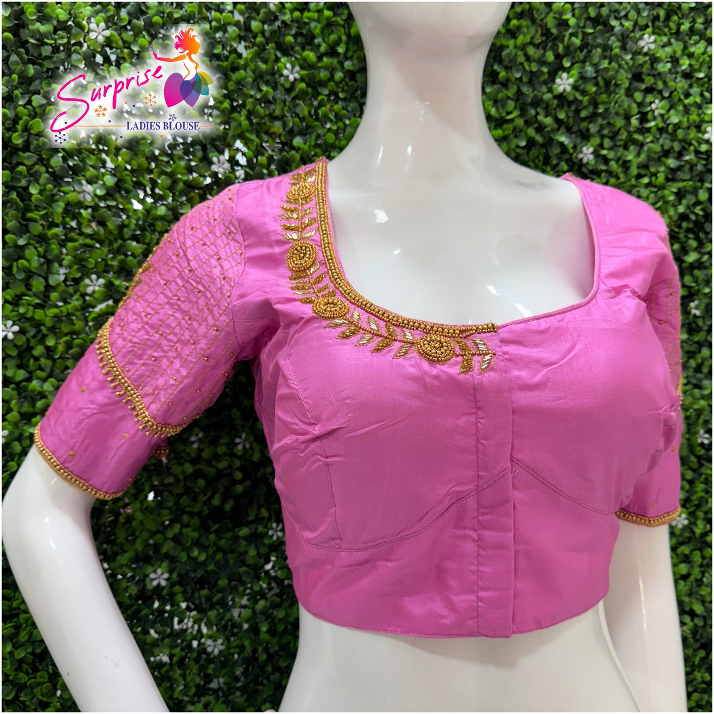 Designer handwork Ari work blouse Baby Pink color