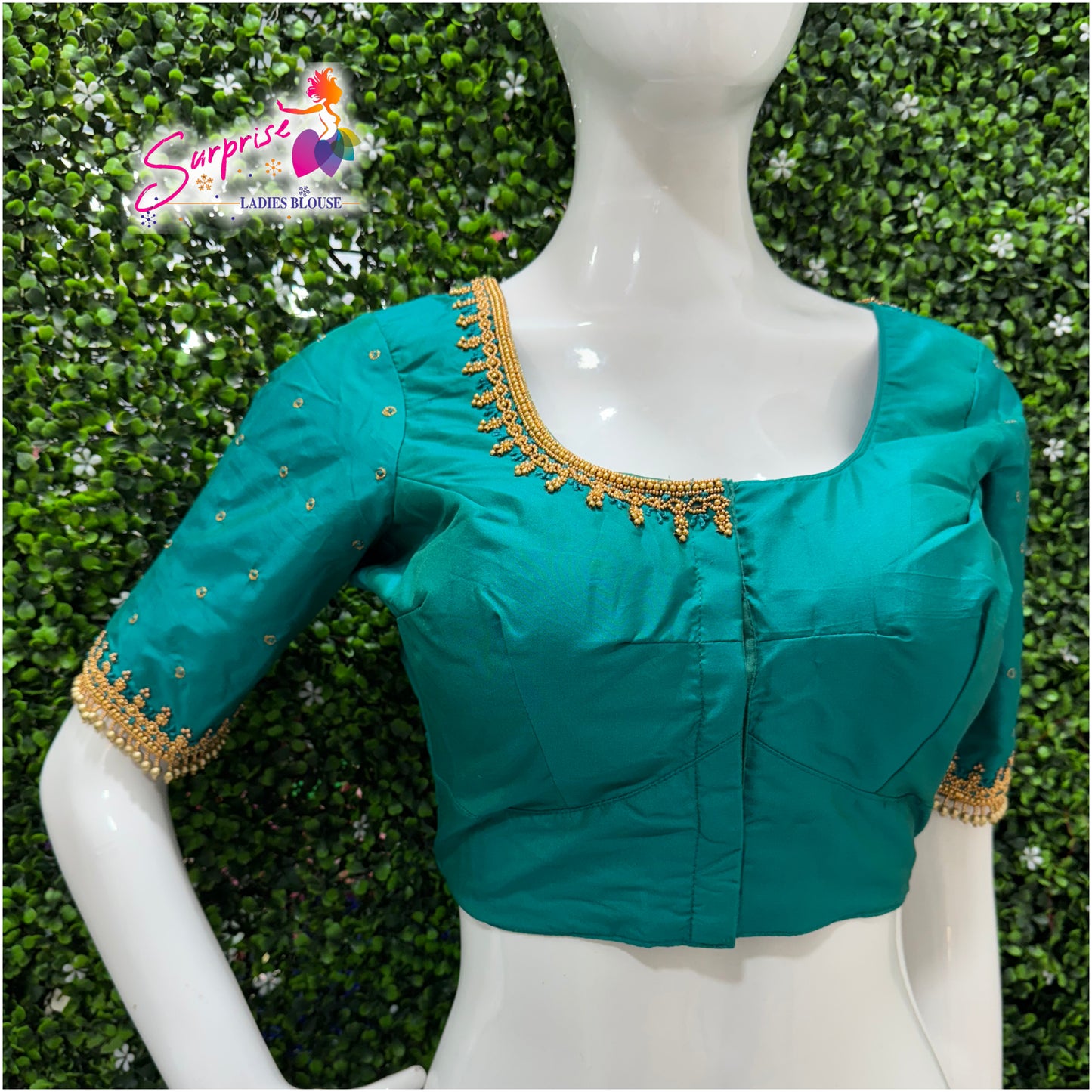 Designer handwork Ari work blouse Green color