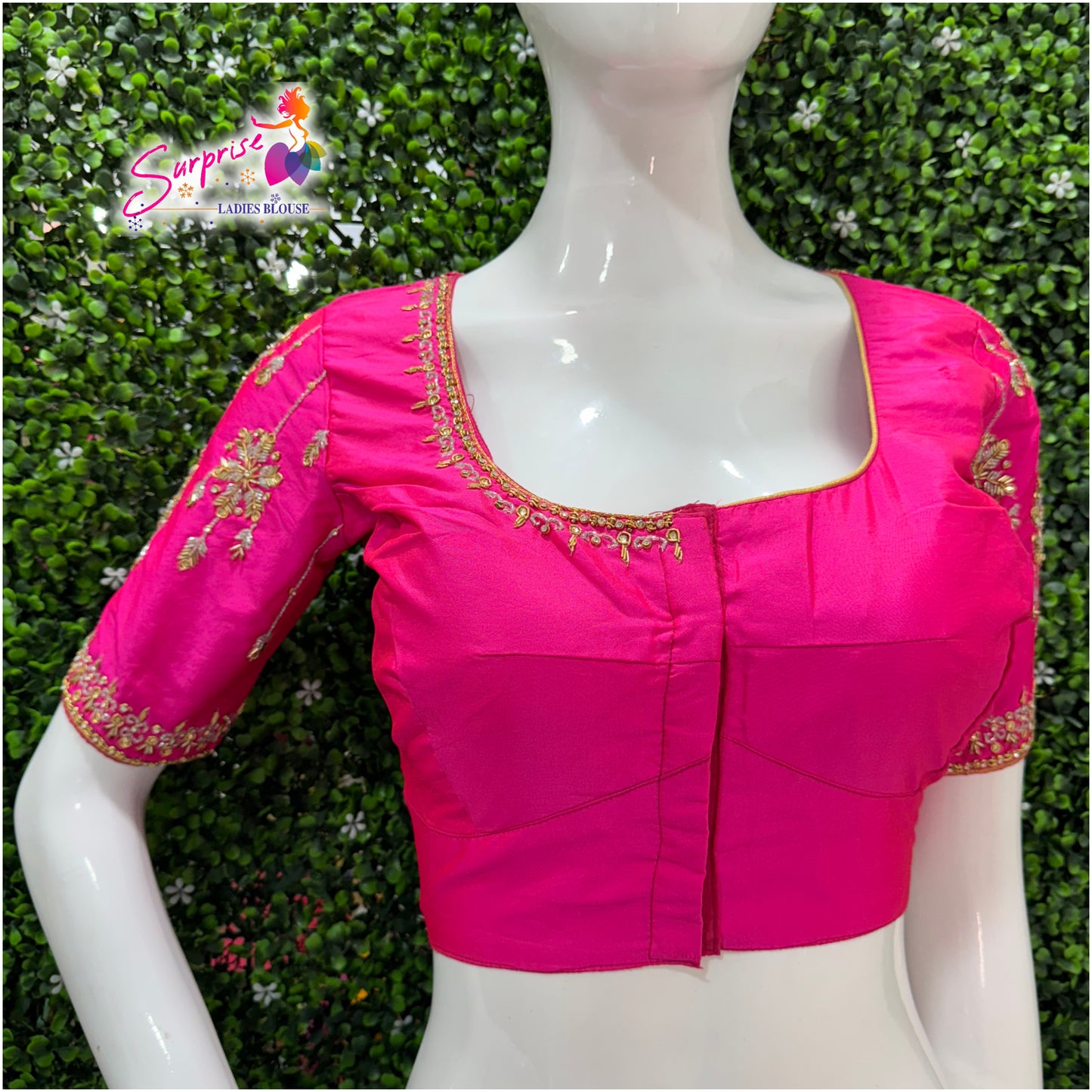 Handwork designer Ari work Readymade Blouse Pink color