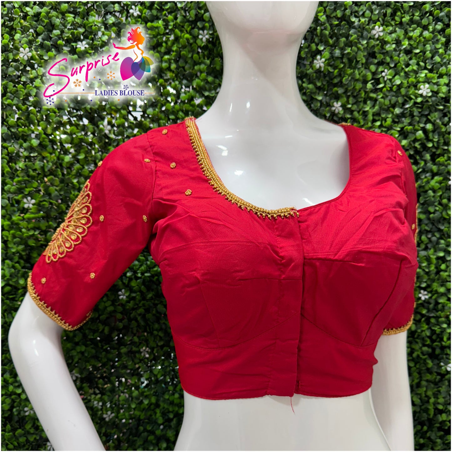 Designer handwork Ari work blouse Red color