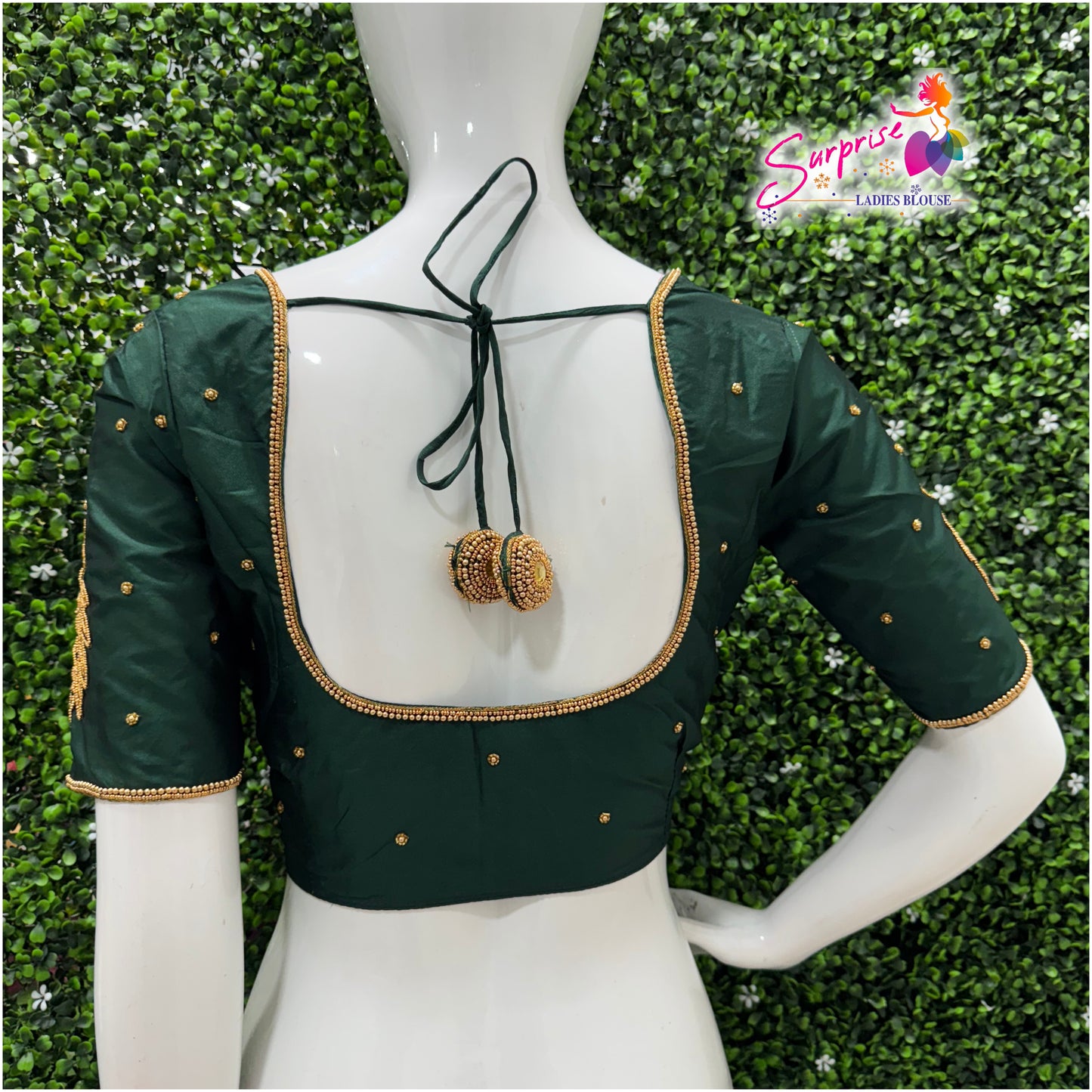 Designer handwork Ari work blouse Green color