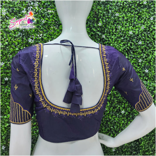 Machine work designer Readymade blouse navy blue color