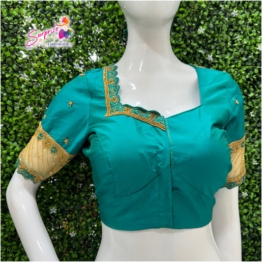 Designer handwork Ari work blouse green color