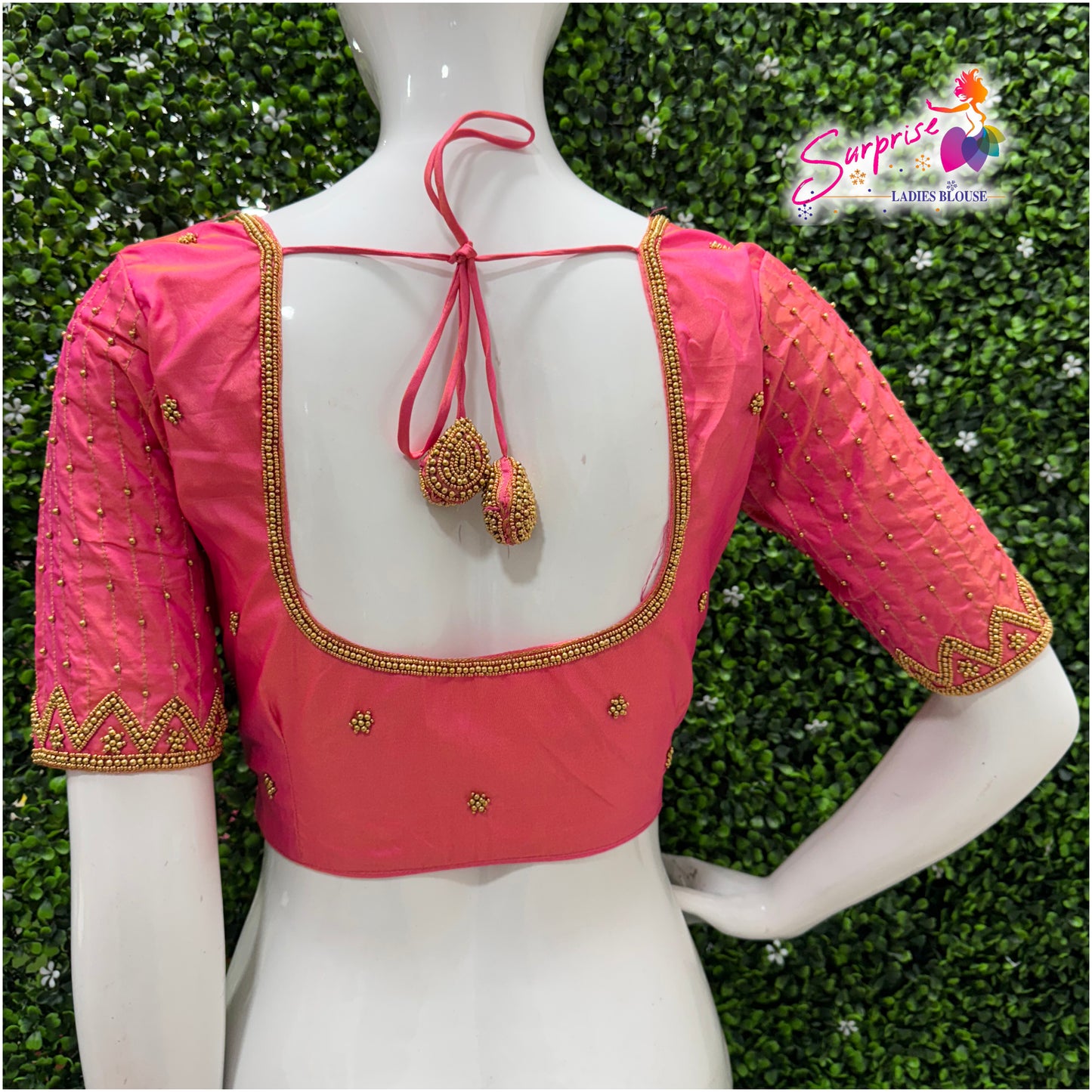 Designer handwork Ari work blouse Pink color