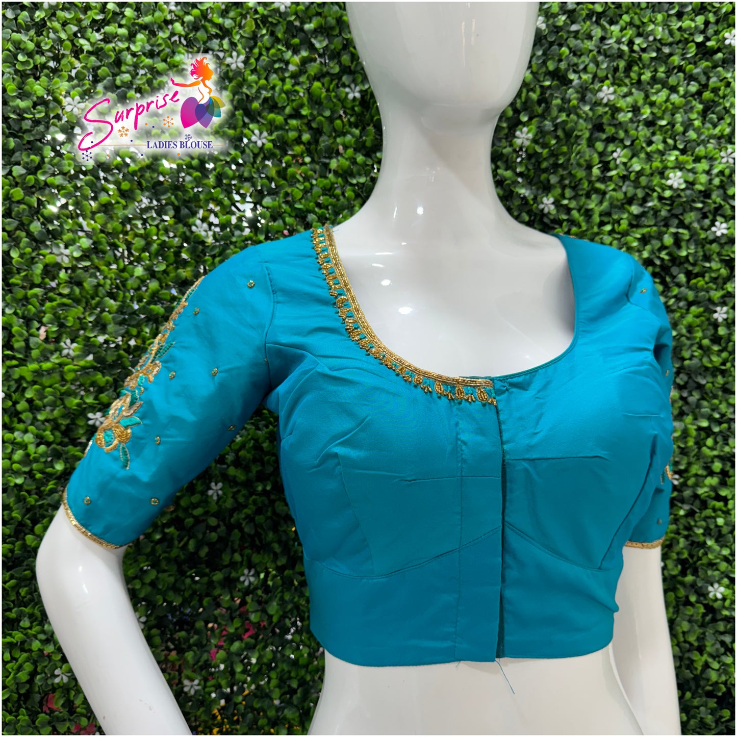 Designer handwork Ari work blouse Blue color