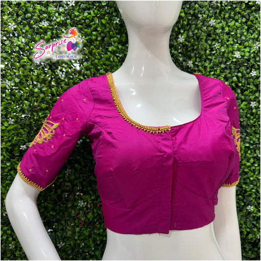 Designer handwork Ari work blouse Pink color