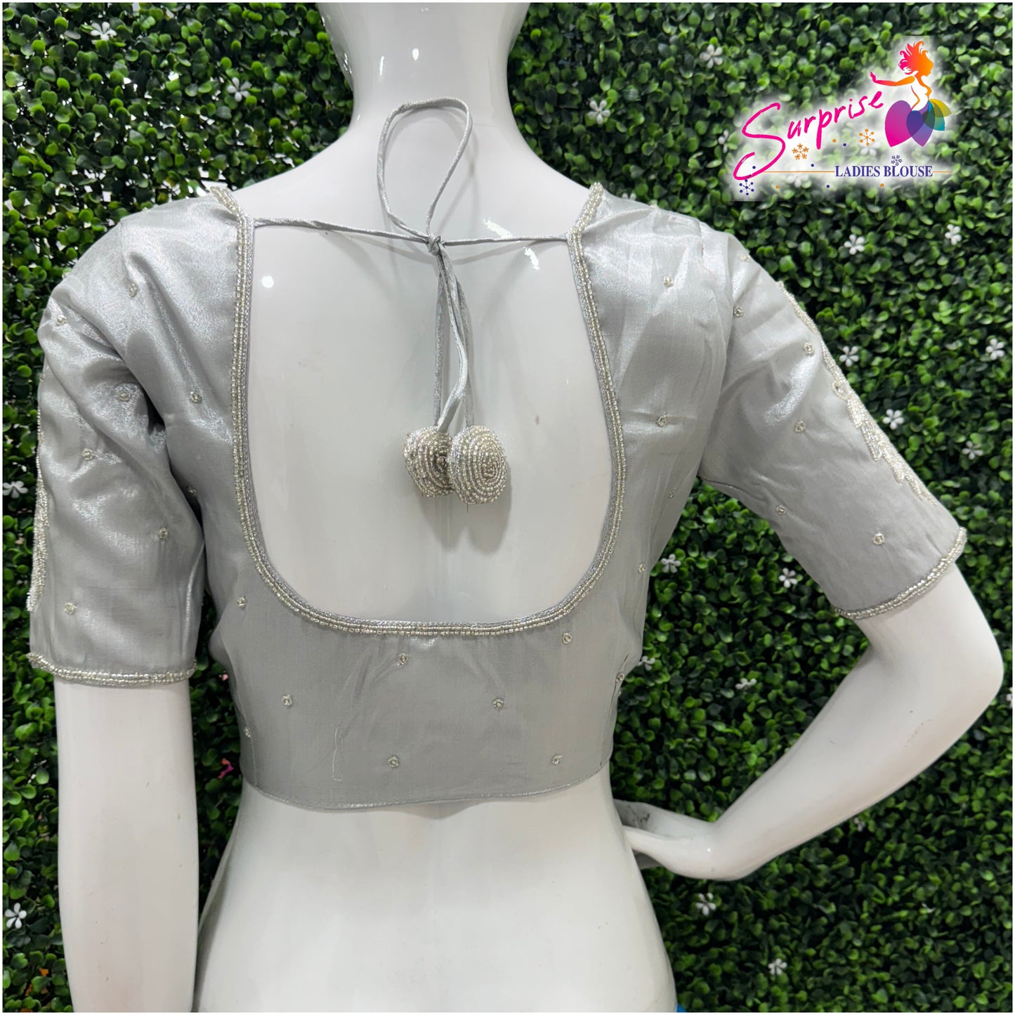 Designer handwork Ari work blouse Silver color