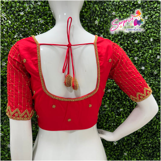 Designer handwork Ari work blouse Red color
