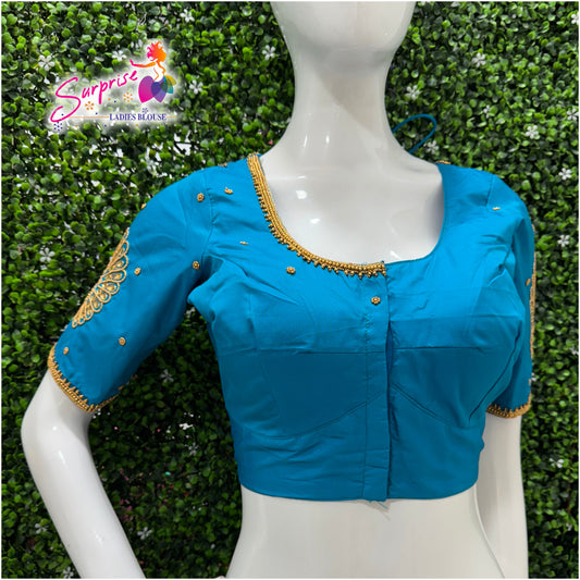 Designer handwork Ari work blouse Blue color