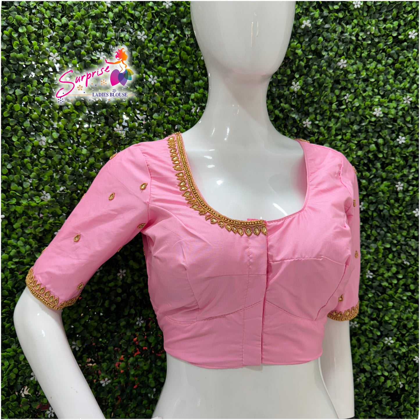 Designer handwork Ari work blouse Baby Pink color