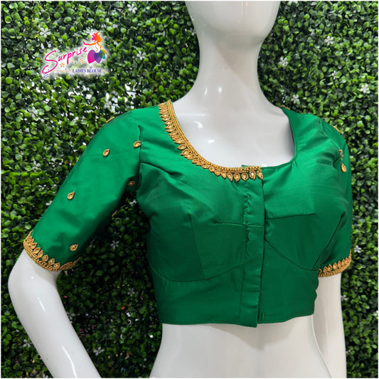 Designer handwork Ari work blouse green color