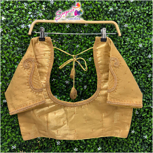 Simple handwork readymade blouse gold color