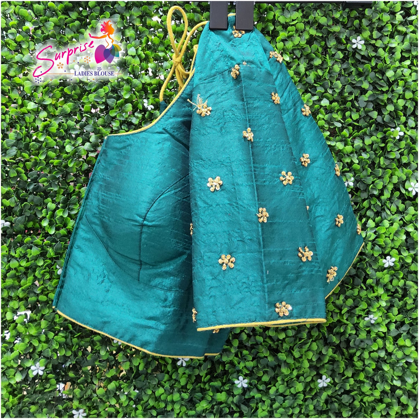 Simple handwork readymade blouse Green color