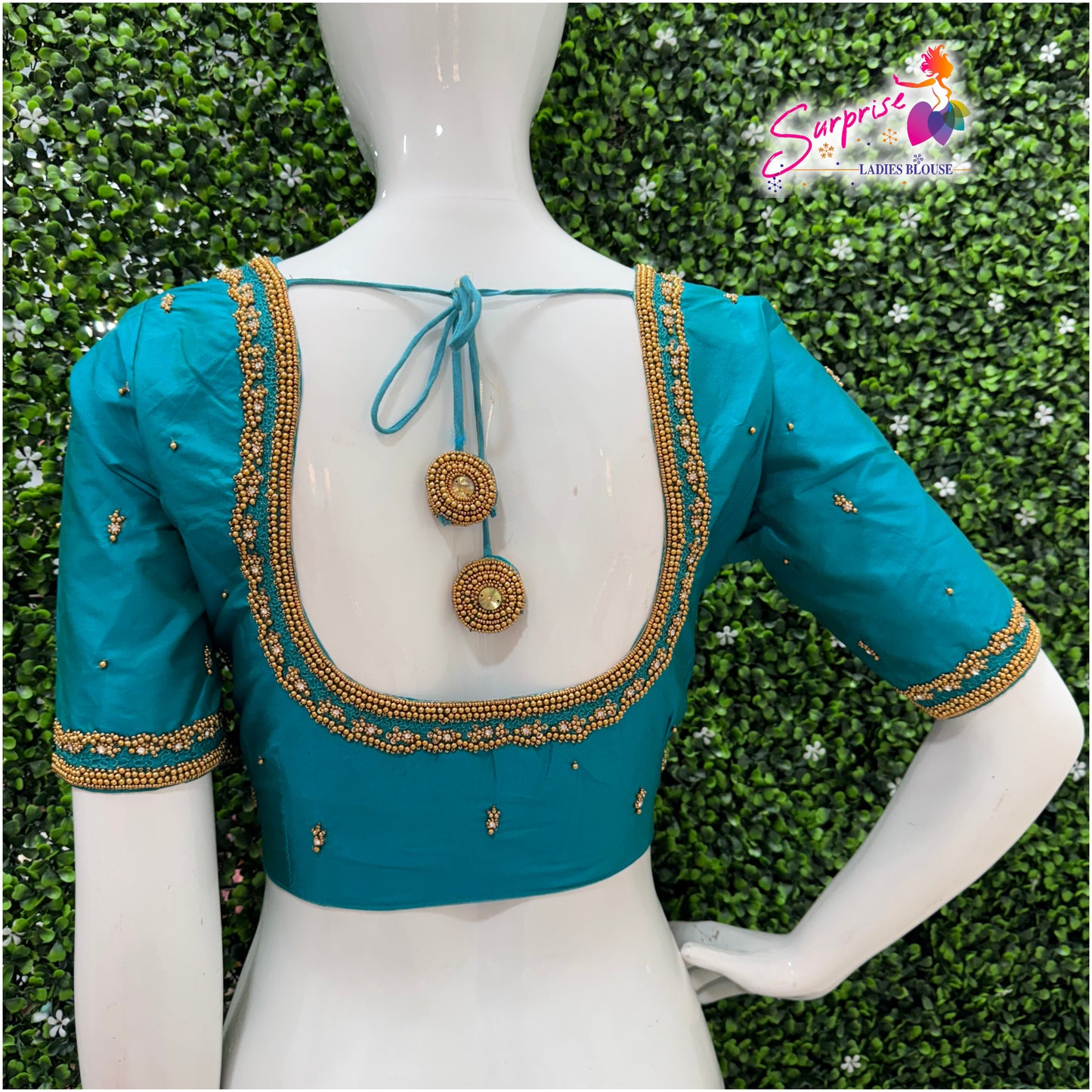 Designer handwork Ari work blouse Blue color