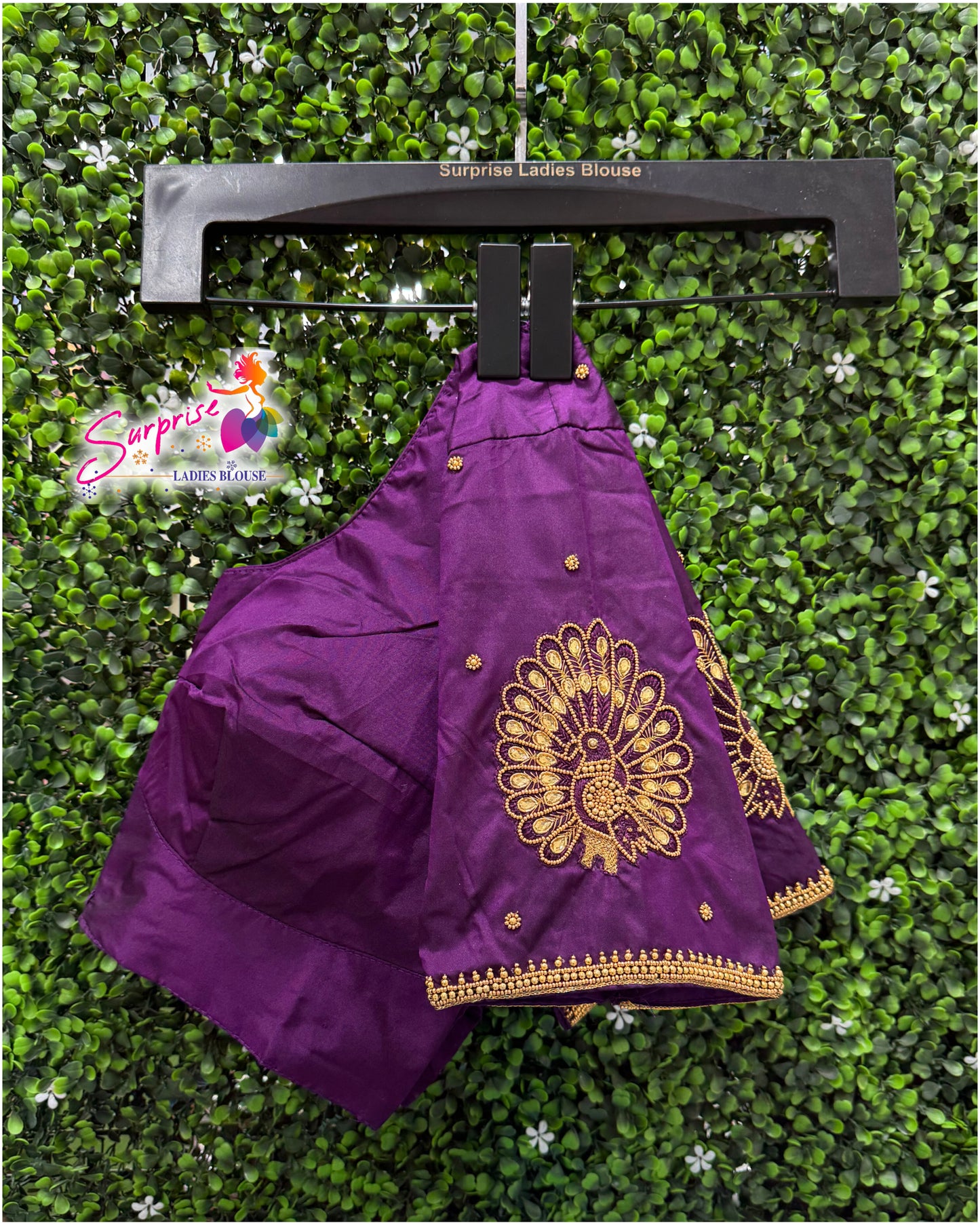Designer handwork Ari work blouse purple color