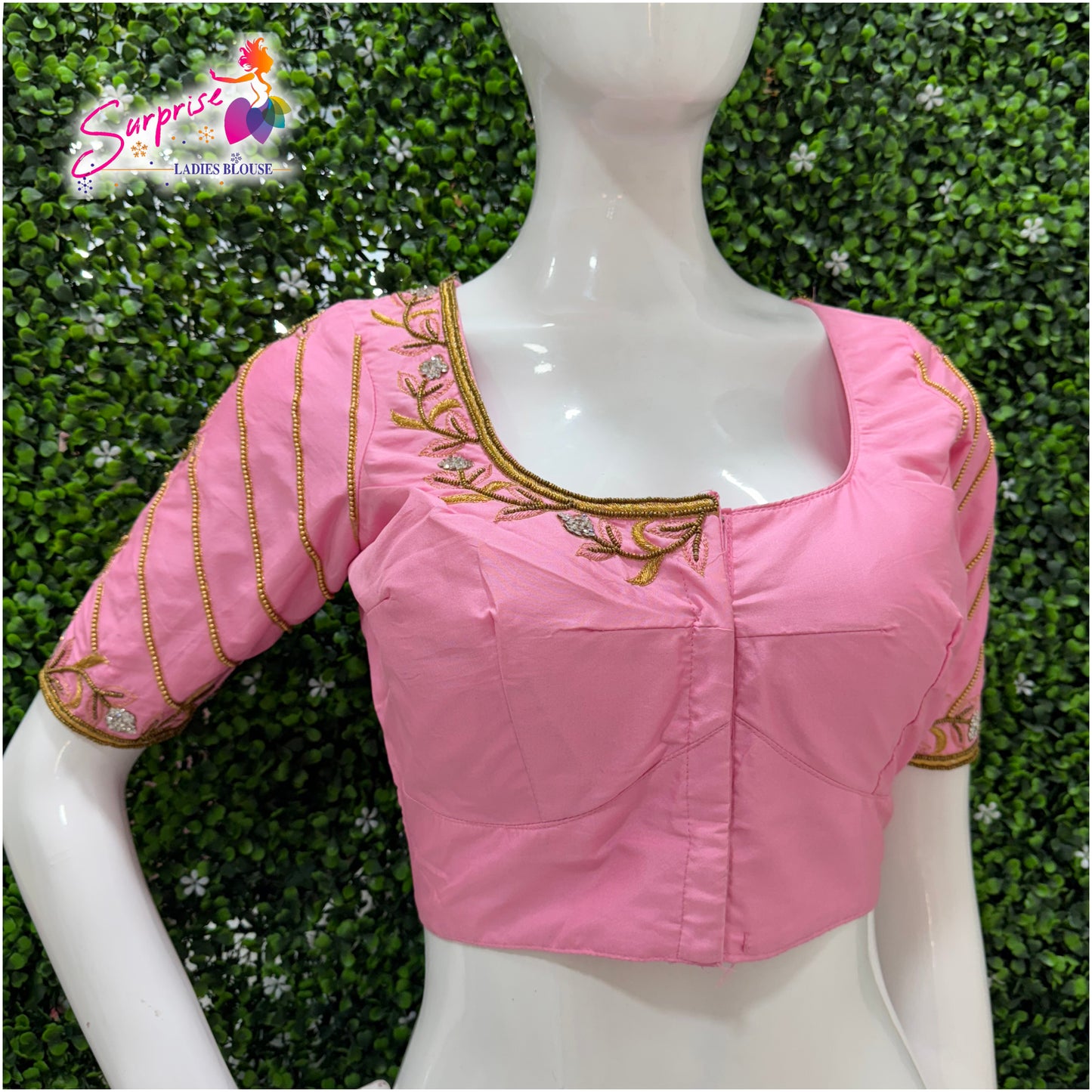 Designer handwork Ari work blouse Baby Pink color