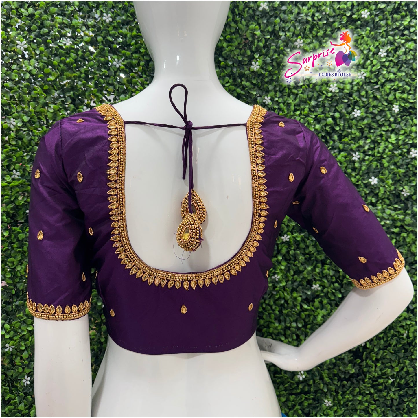 Designer handwork Ari work blouse Purple color