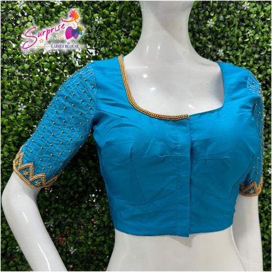 Designer handwork Ari work blouse Blue color