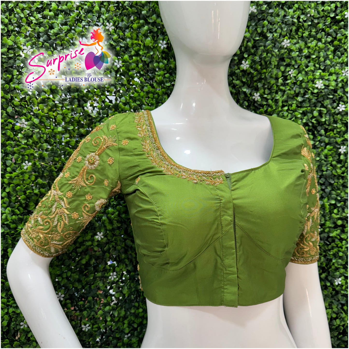 Designer handwork Ari work blouse Green color