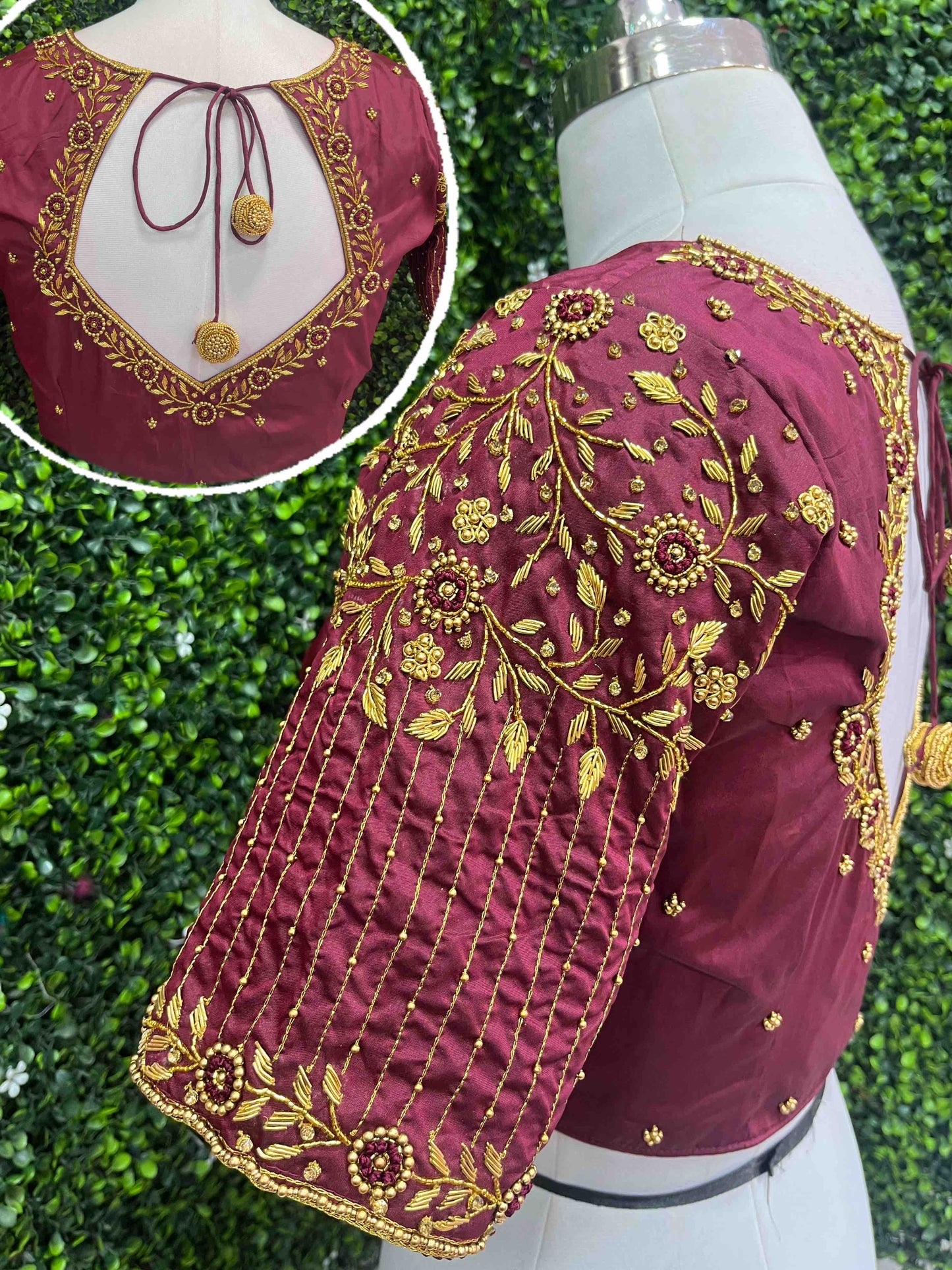 Handwork designer blouse Ari work Maroon color maroon color
