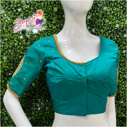Designer handwork Ari work blouse Blue color