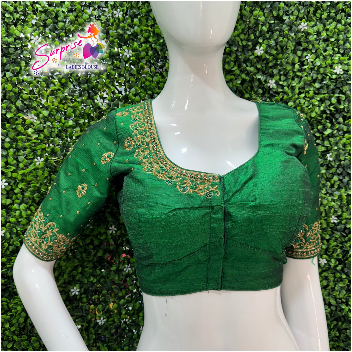 Designer handwork Ari work blouse Green color