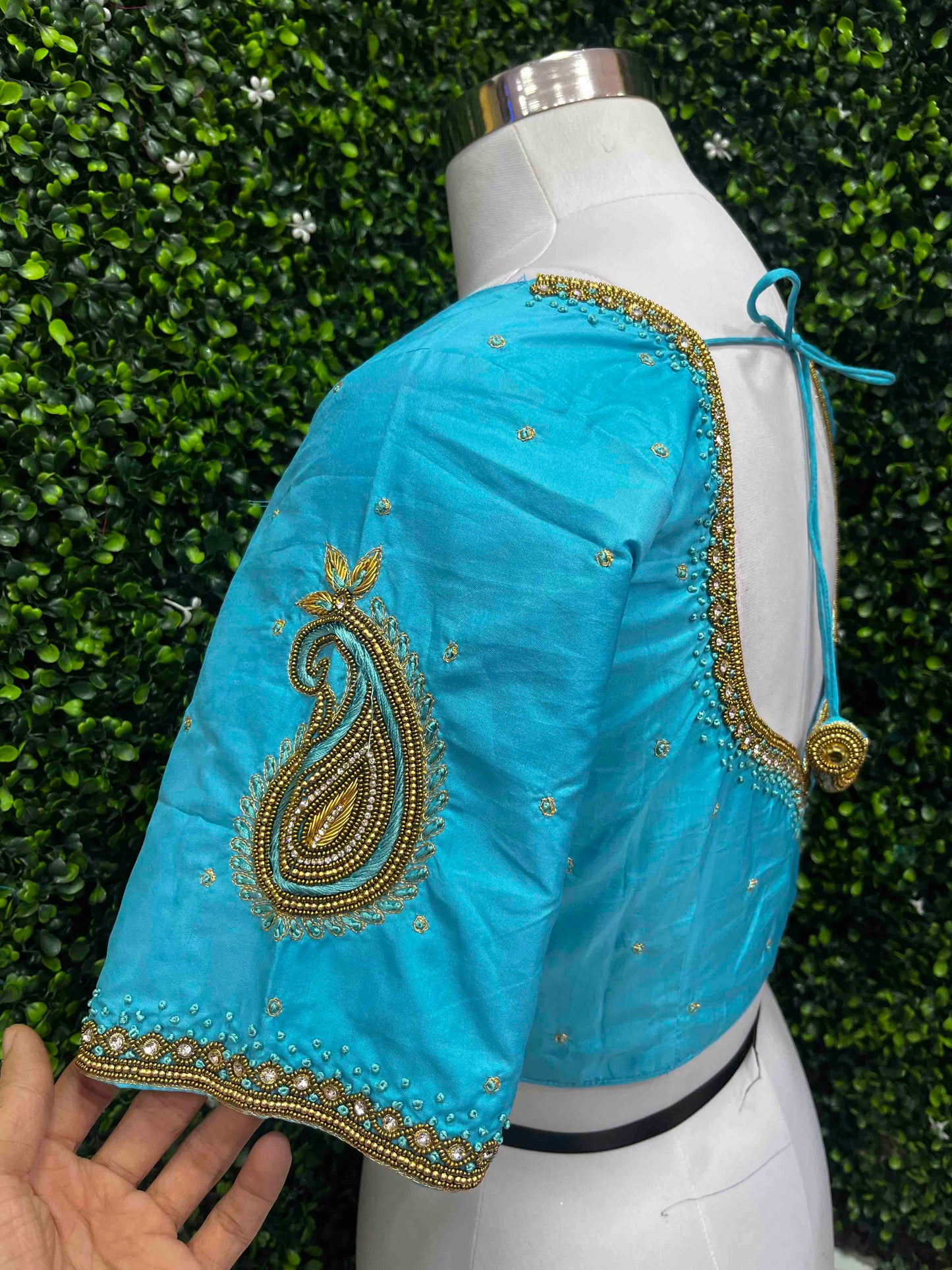 Handwork designer Ari work blouse blue color