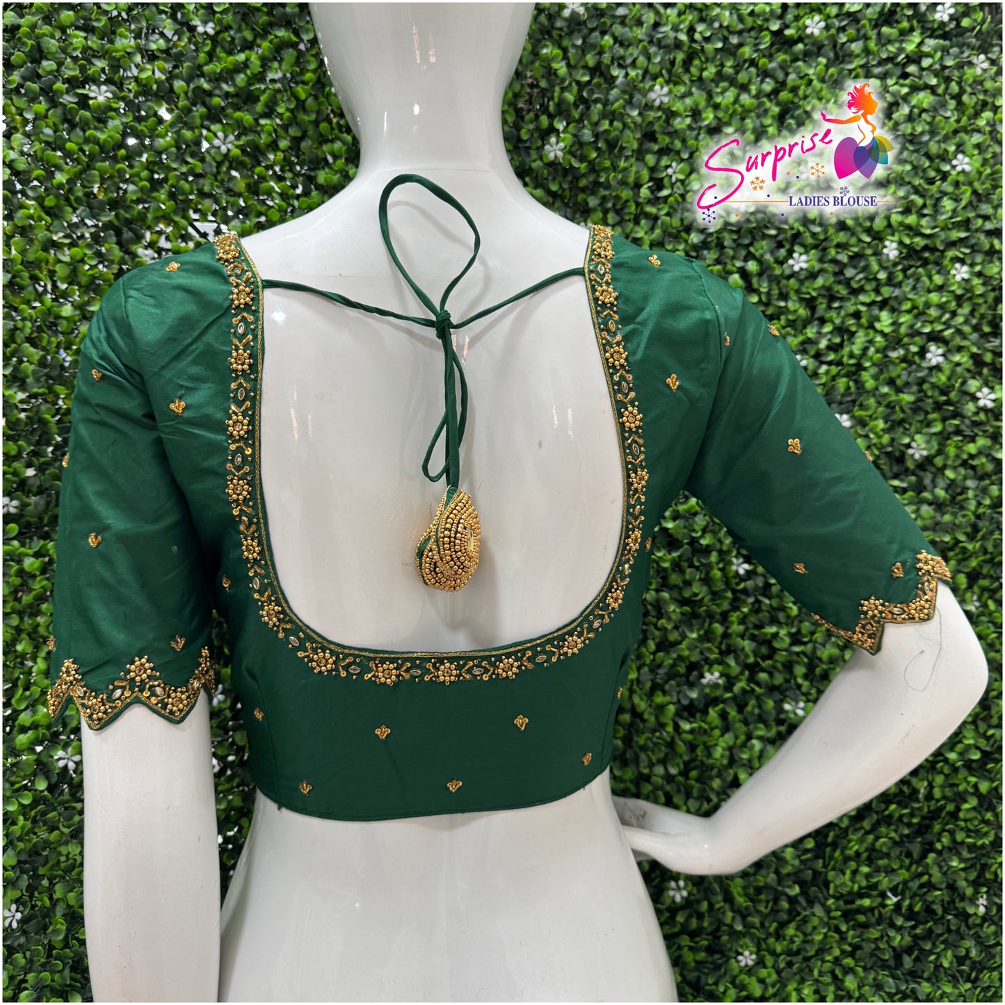 Handwork designer Ari work blouse green color
