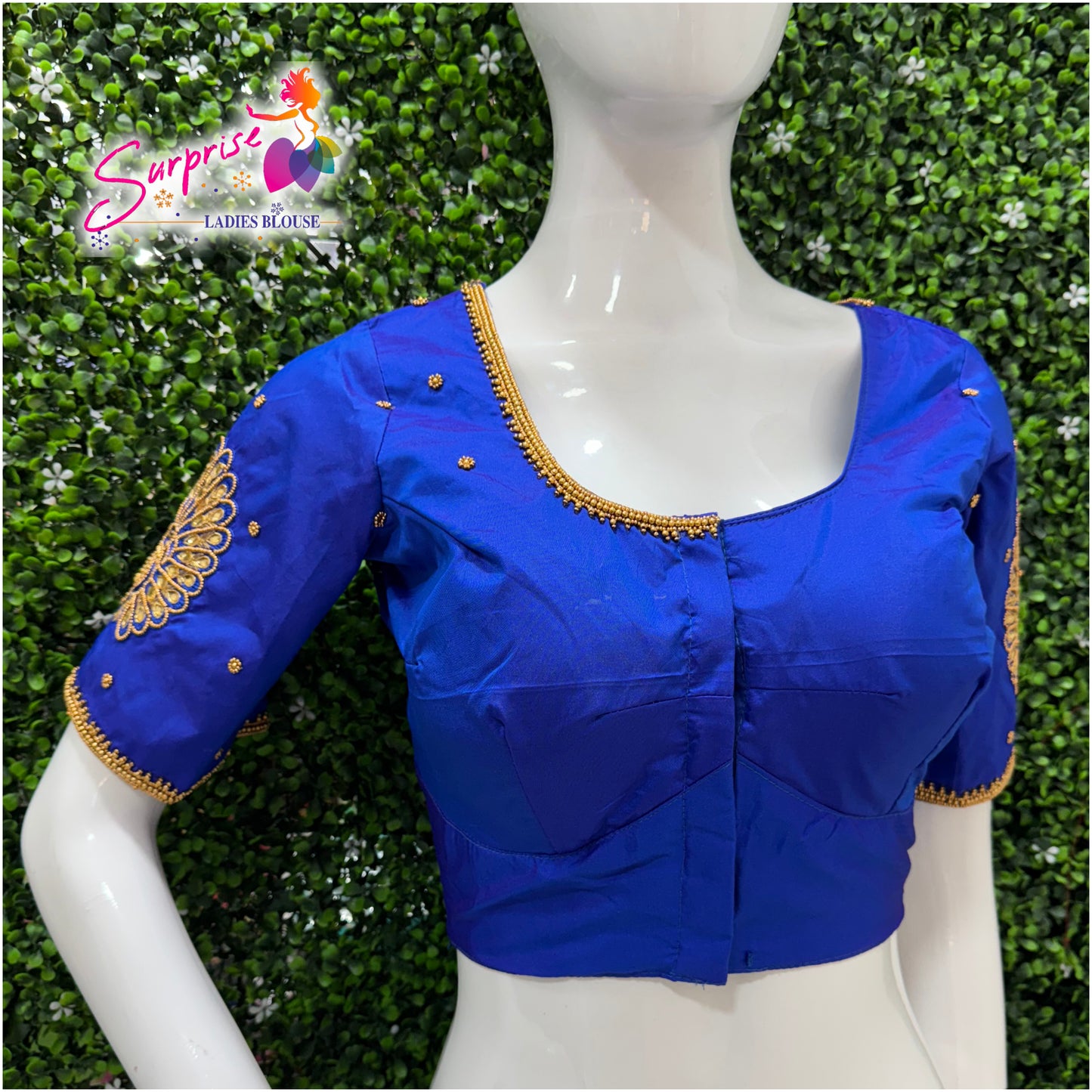 Designer handwork Ari work blouse Blue color