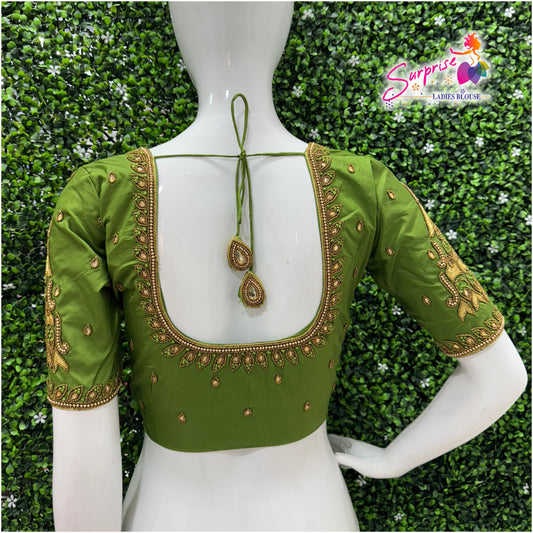 Designer handwork Ari work blouse Green color