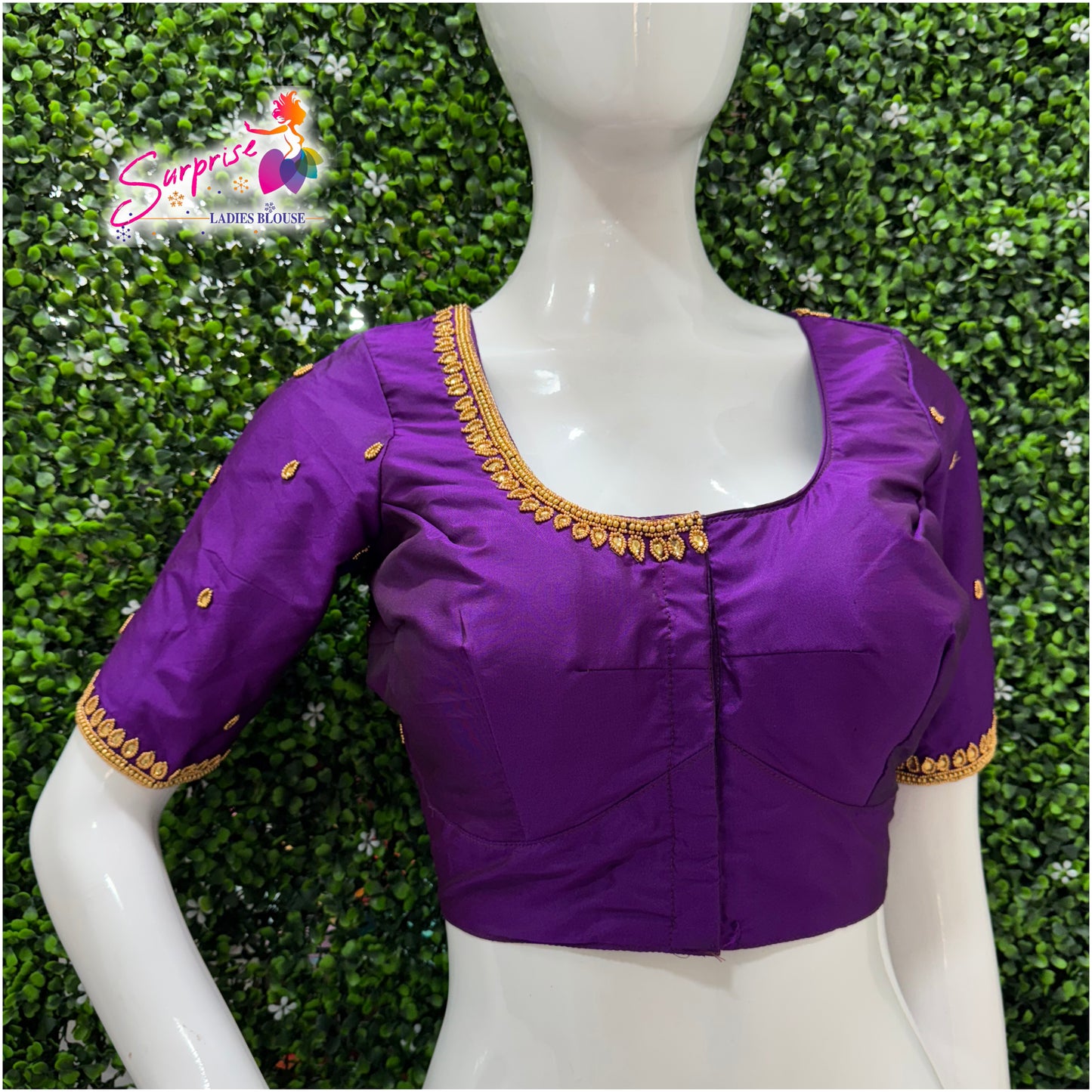 Designer handwork Ari work blouse Purple color