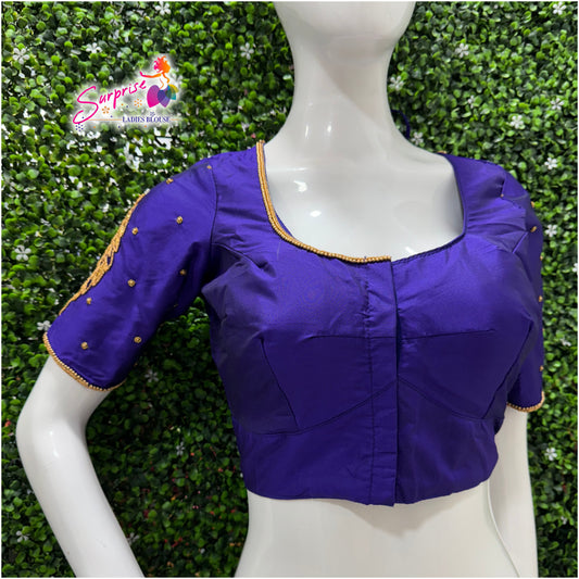 Designer handwork Ari work blouse blue color