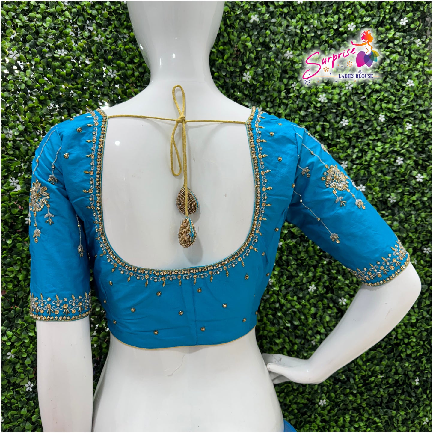 Designer handwork Ari work blouse Blue color