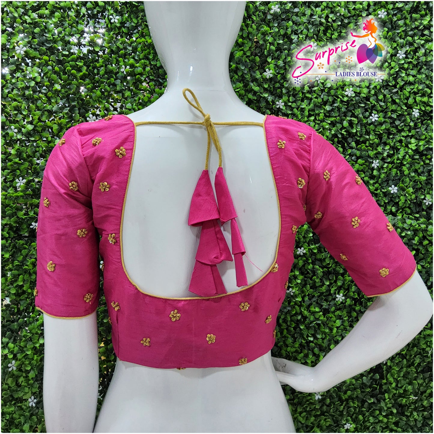 Simple handwork readymade blouse pink color
