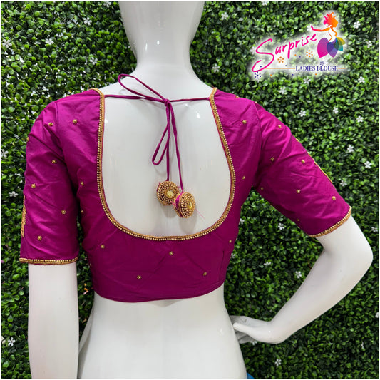 Designer handwork Ari work blouse Pink color