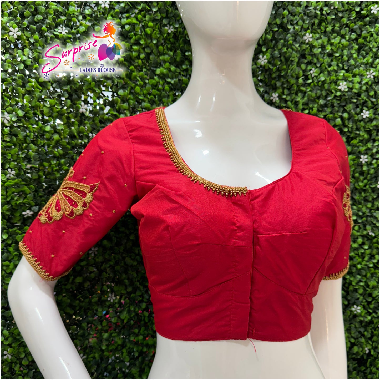 Designer handwork Ari work blouse Red color