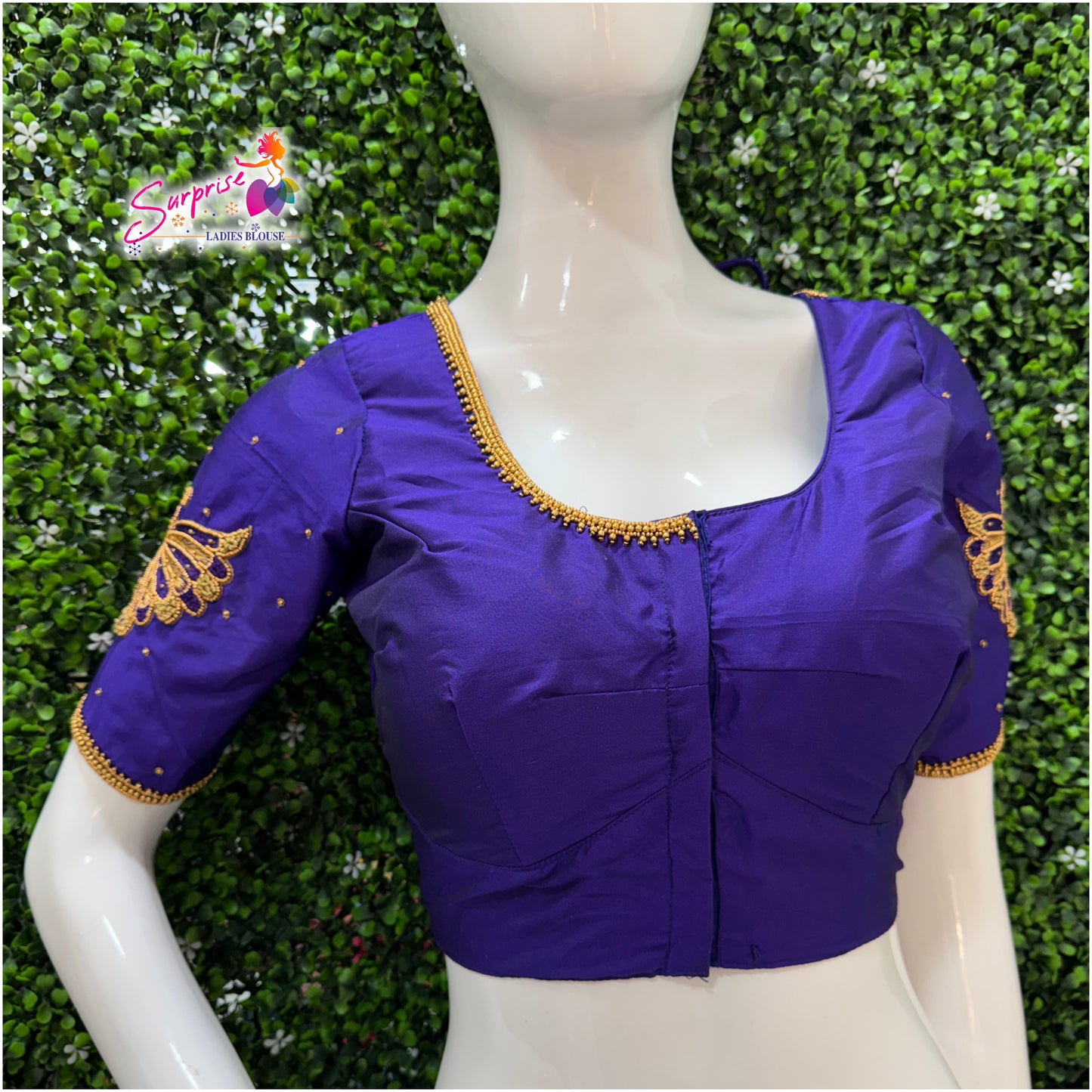 Designer handwork Ari work blouse Blue color