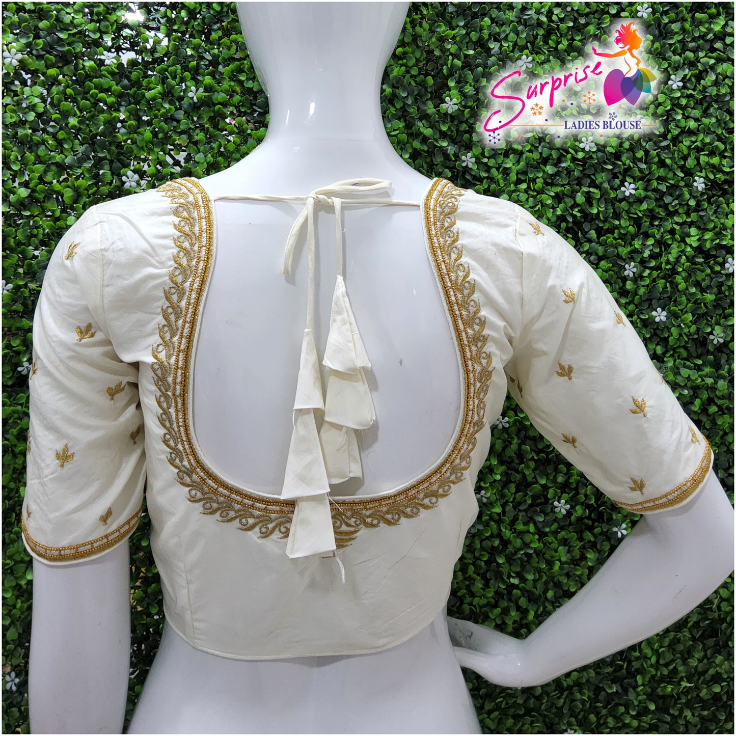 Machine work designer Readymade blouse cream / off white color
