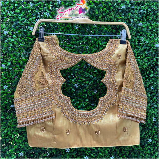 Bridal handwork readymade blouse gold color