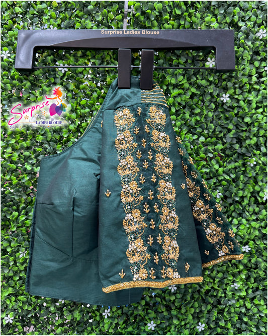 Designer handwork Ari work blouse Green color