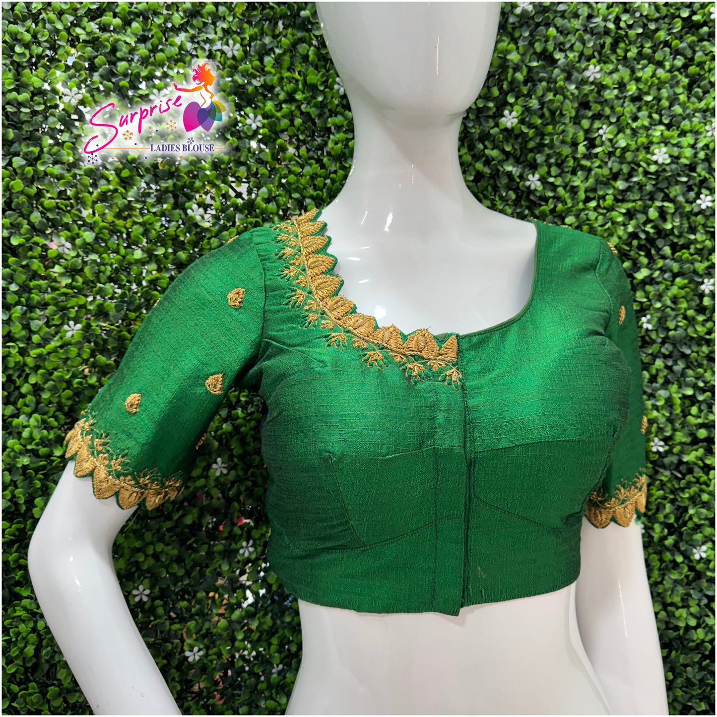 Designer handwork Ari work blouse Green color