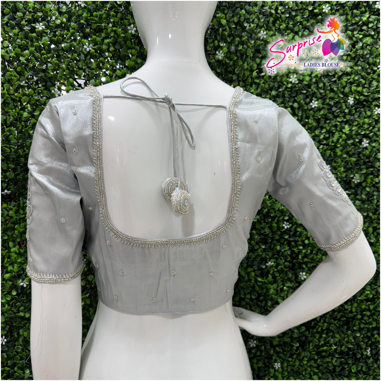 Designer handwork Ari work blouse Silver color