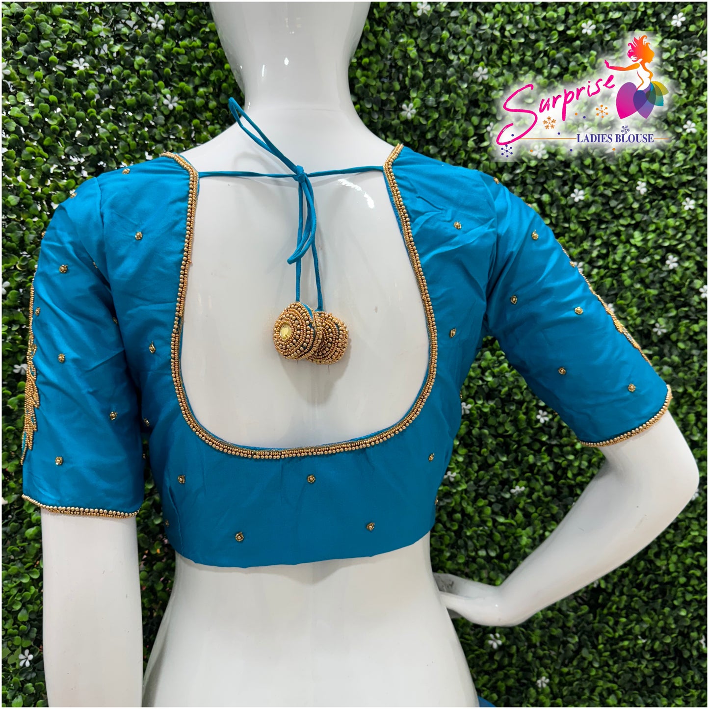 Designer handwork Ari work blouse blue color
