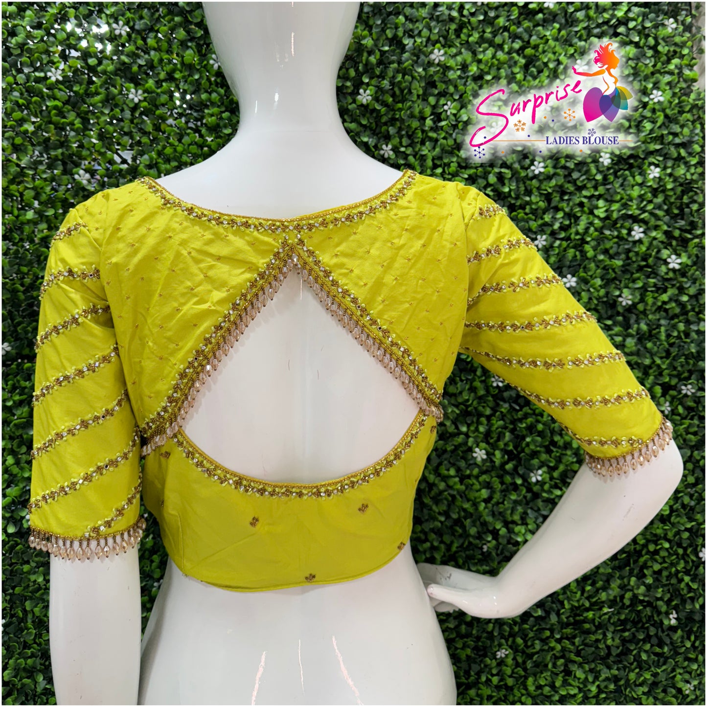 Designer handwork Ari work blouse yellow color
