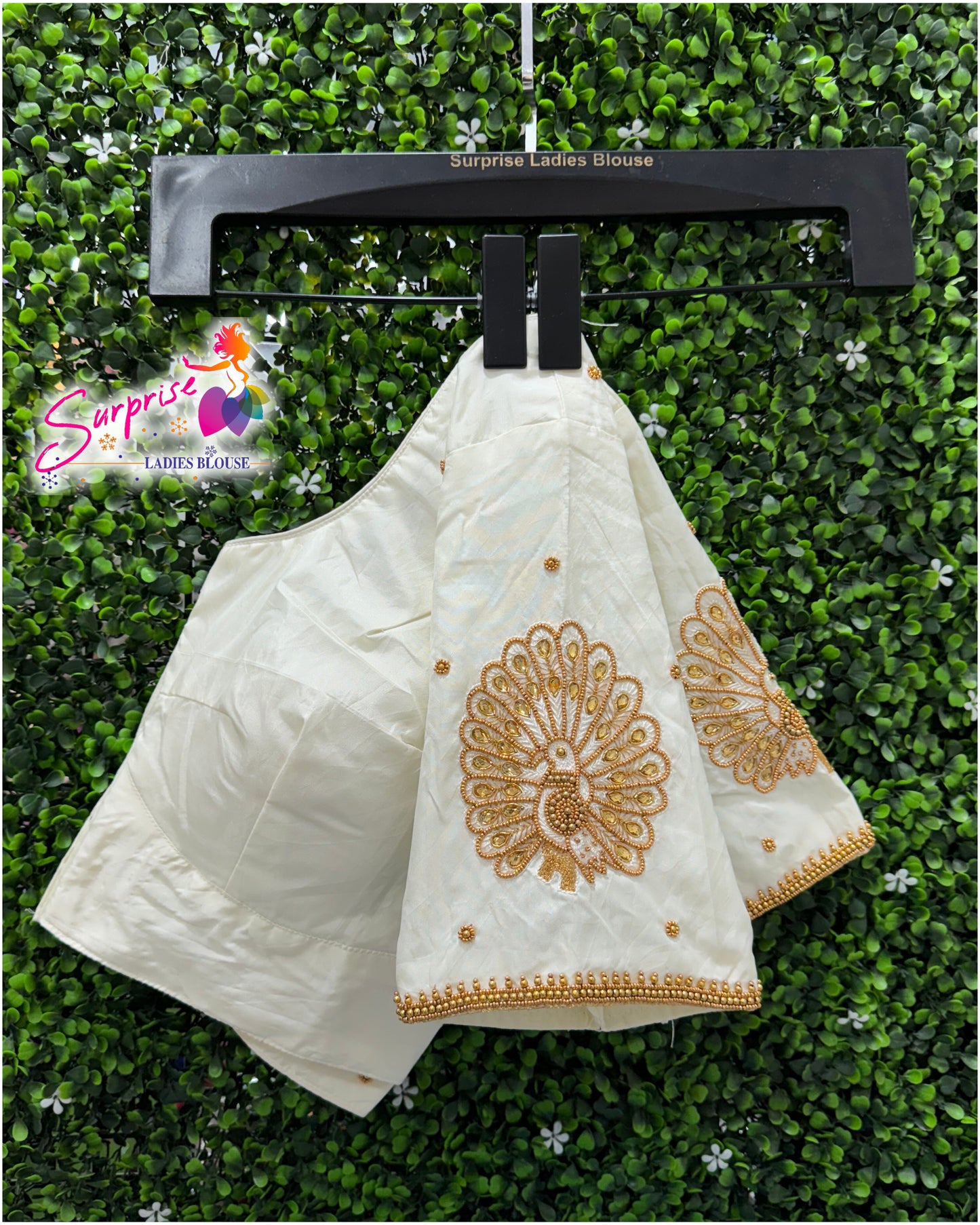 Designer handwork Ari work blouse cream / off white color