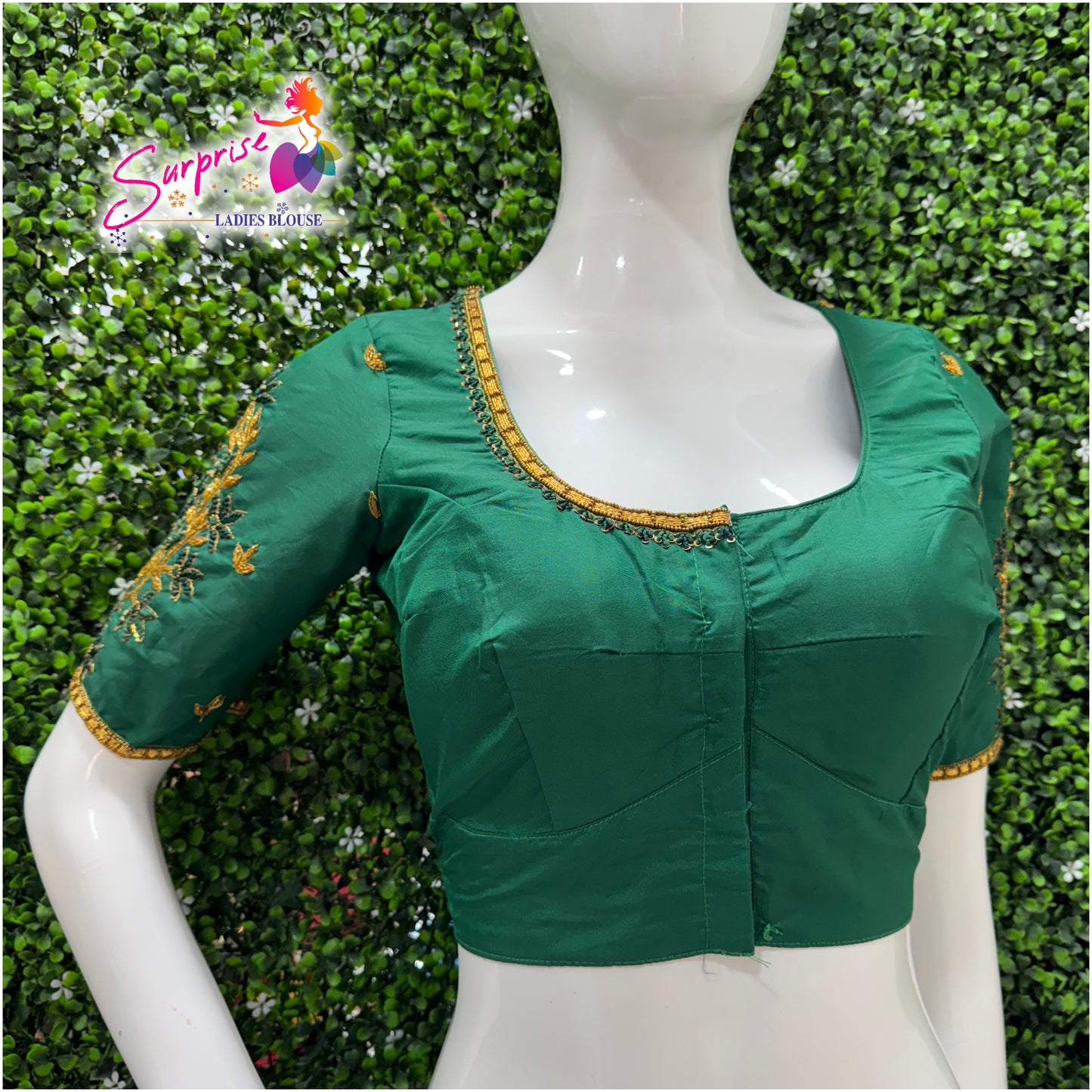 Designer handwork Ari work blouse Green color