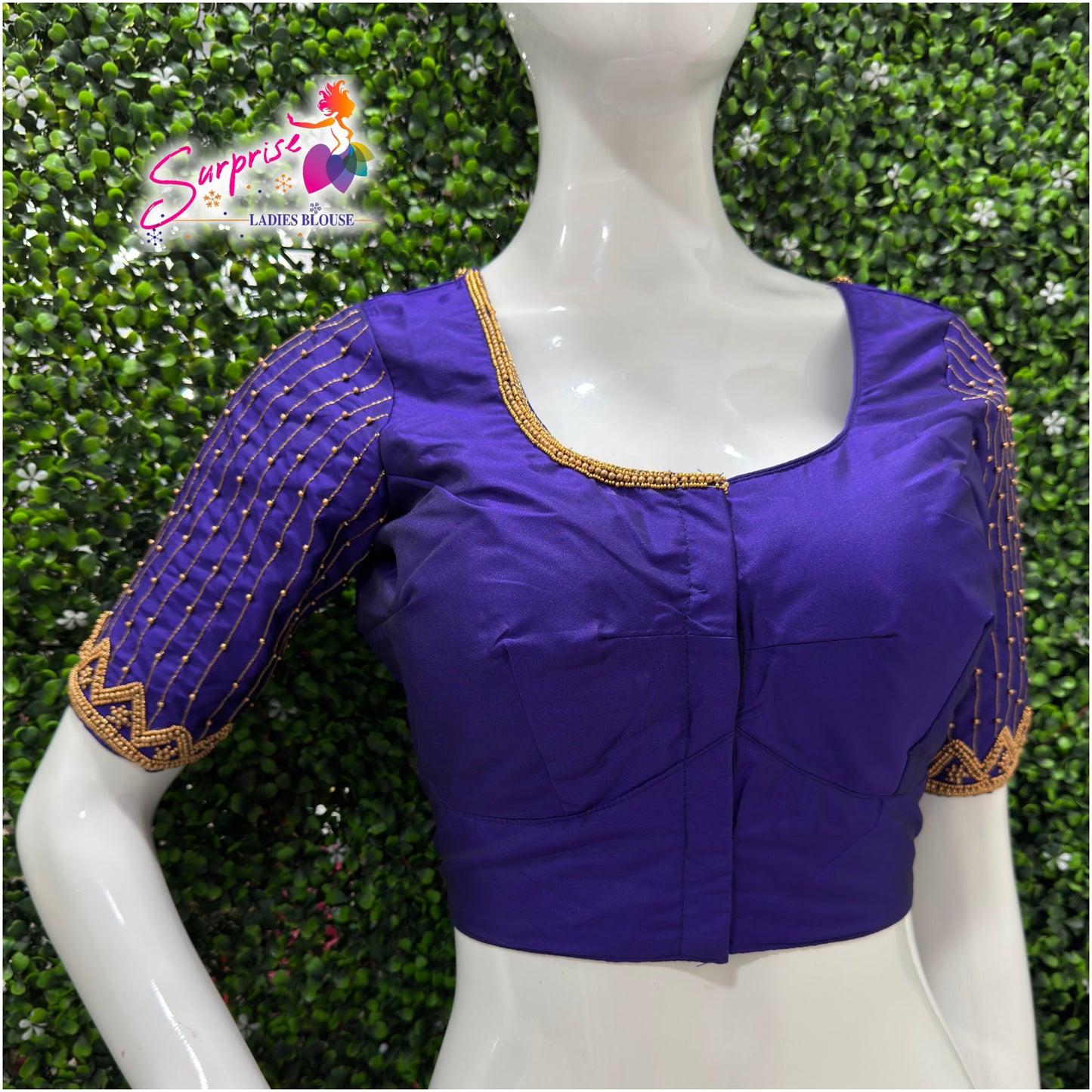 Designer handwork Ari work blouse Blue color
